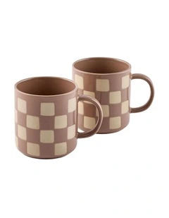 Check Mug 400ml Set Of 2 in Cinnamon