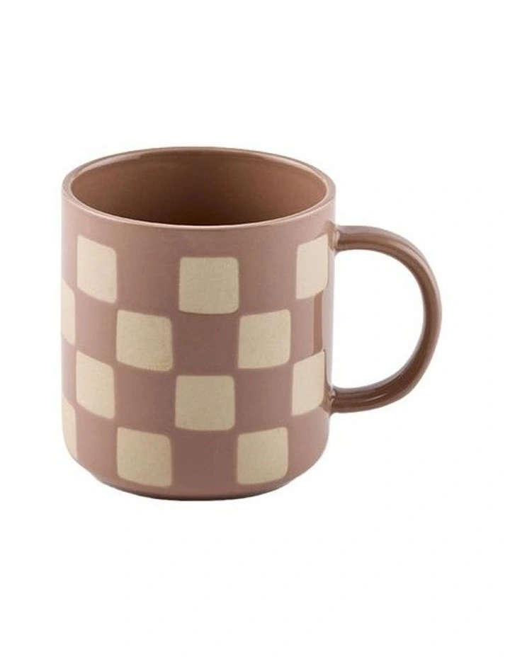 Check Mug 400ml Set Of 2 in Cinnamon image 2