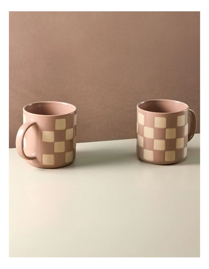Check Mug 400ml Set Of 2 in Cinnamon image 3