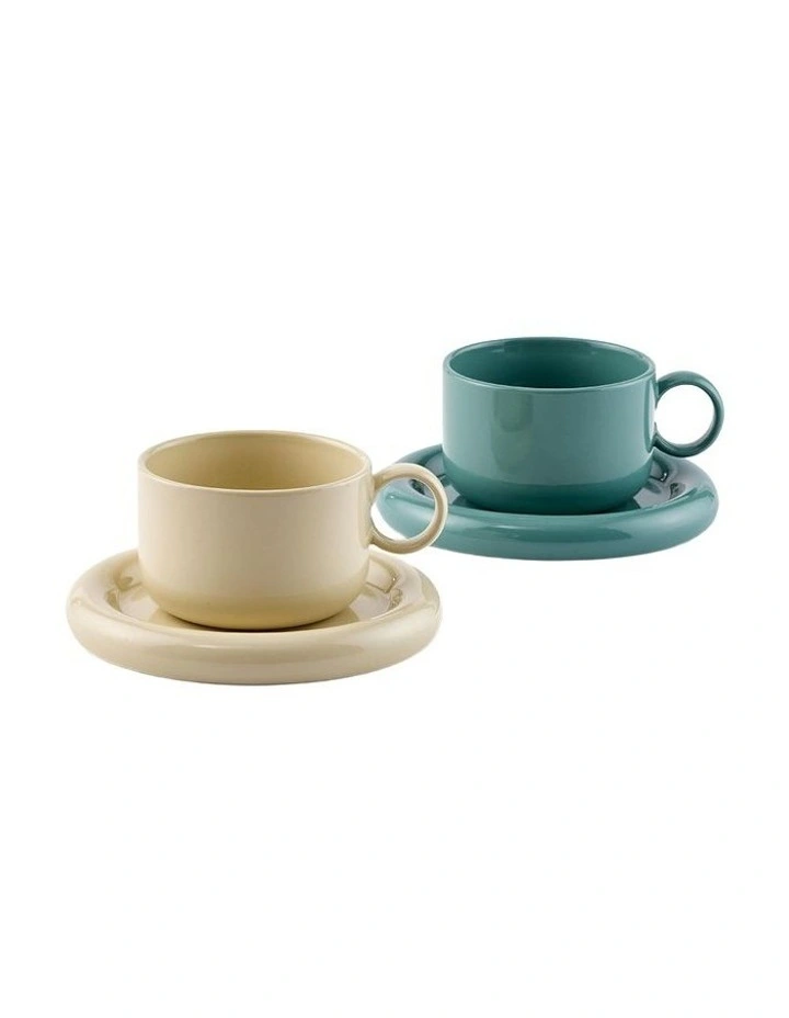 Finn Teacup And Saucer Set of 4 in Seagrass And Parchment image 2