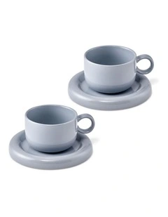 salt&pepper Finn Teacup with Saucer 270mL Set of 2 in Sand