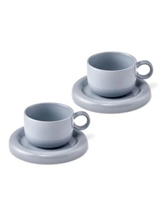 salt&pepper Finn Teacup with Saucer 270mL Set of 2 in Ice