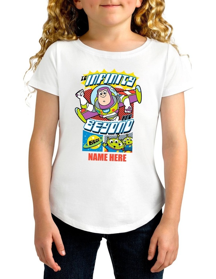 Girl's Disney Toy Story Buzz Personalised Cotton T-Shirt White