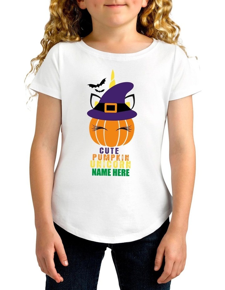 Girl's Halloween Cute Pumpkin Personalised Cotton T-Shirt White