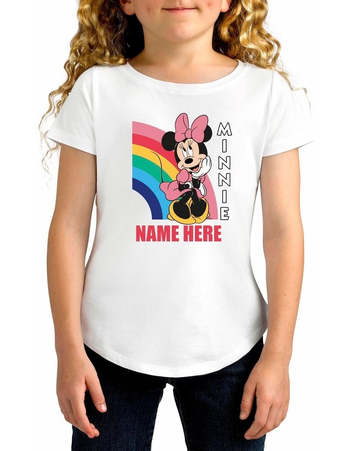 Minnie Rainbow Personalised Cotton T-Shirt in White