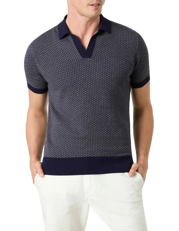 Court Knit Polo Shirt in Navy Grey image 1