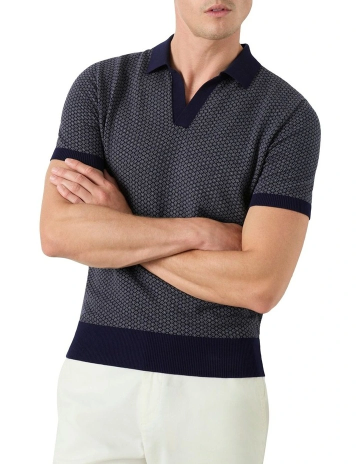 Court Knit Polo Shirt in Navy Grey image 2
