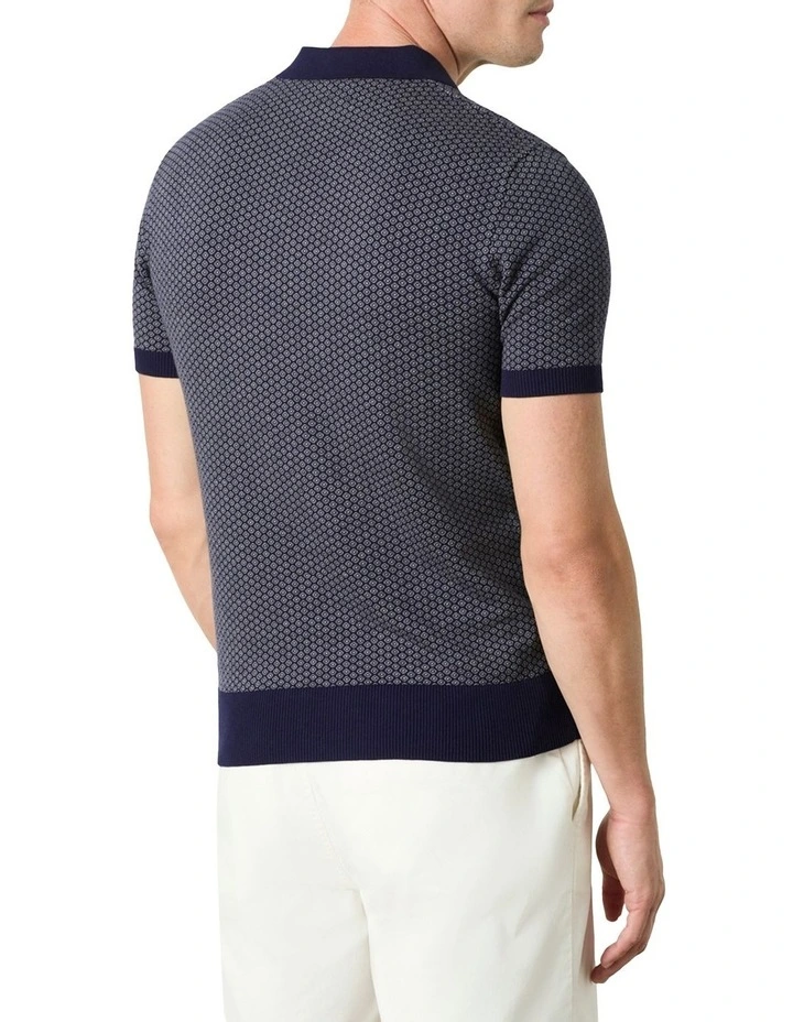 Court Knit Polo Shirt in Navy Grey image 3