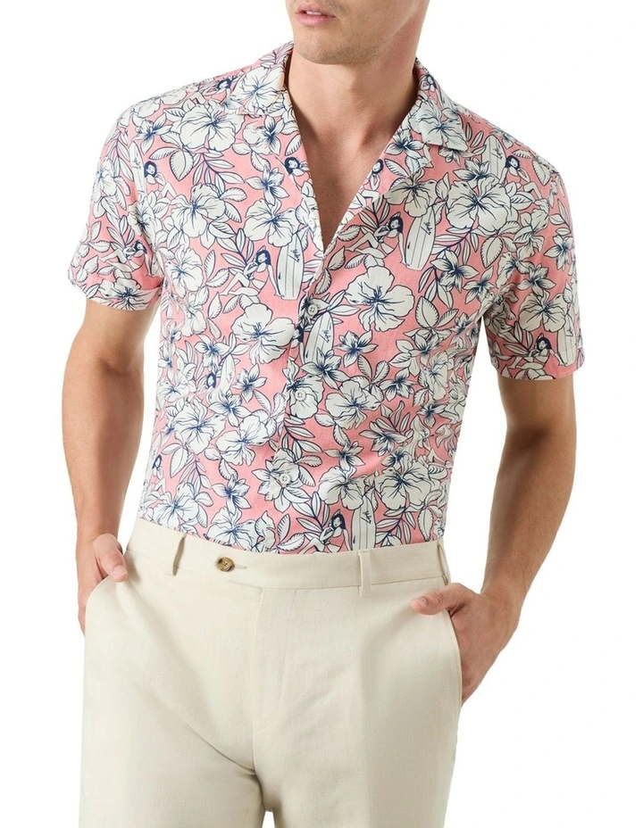 Malia Short Sleeve Shirt in Coral White image 1