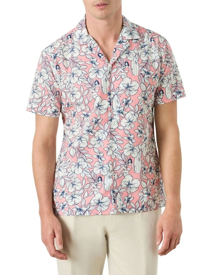 Malia Short Sleeve Shirt in Coral White image 2