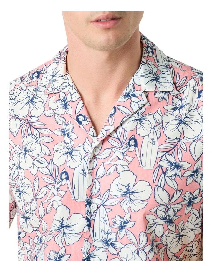 Malia Short Sleeve Shirt in Coral White image 3