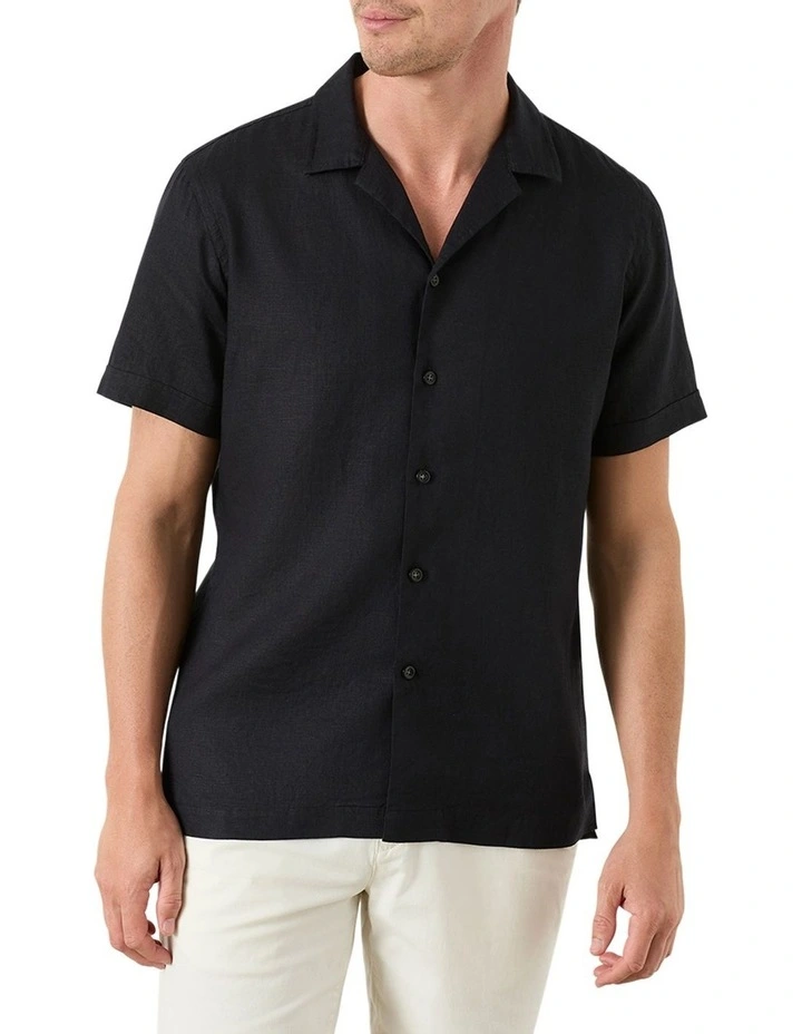 Marini Camp Collar Short Sleeve Shirt in Black image 1