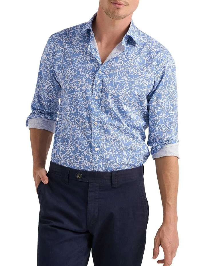 Notre Dame Print Shirt in Azzure Blue/White image 1