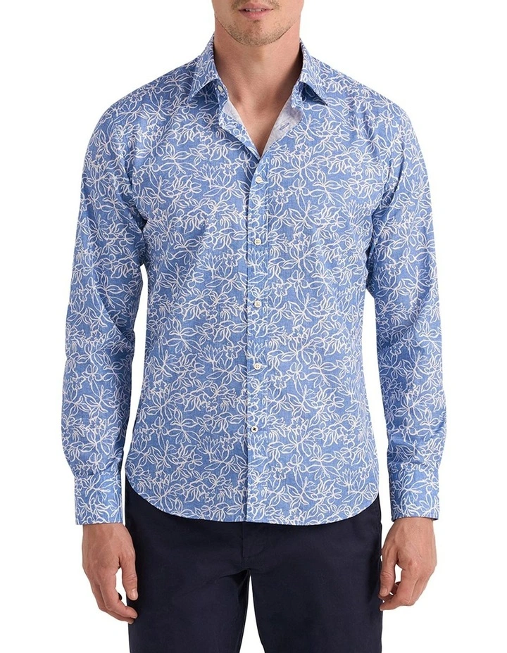Notre Dame Print Shirt in Azzure Blue/White image 4