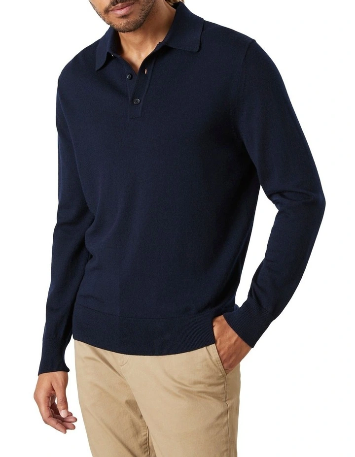 Fraser Ashby Merino Polo Knit in Navy image 1