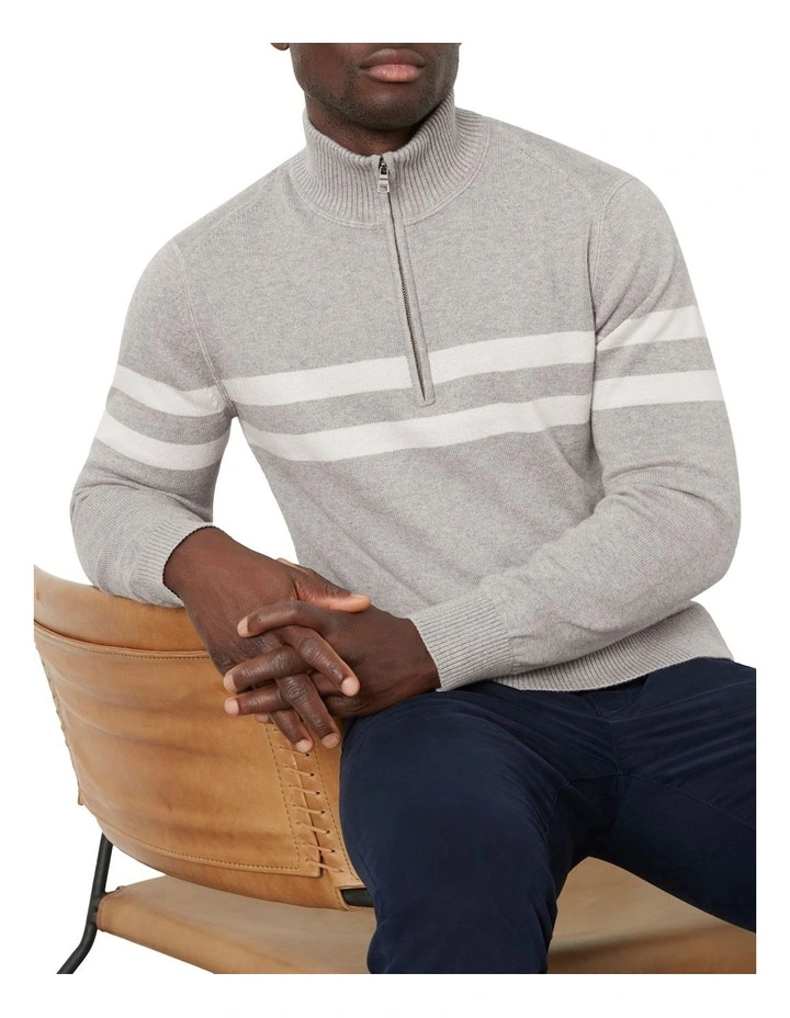 Masters Cot/Cash Half Zip Knit Sweater In Grey image 5