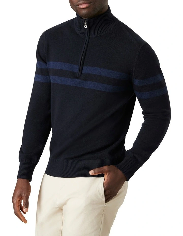Masters Cot/Cash Half Zip Knit Sweater In Navy image 2