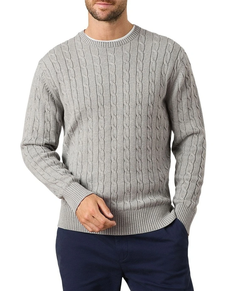 Mawson Cable Crew Knit in Grey image 1