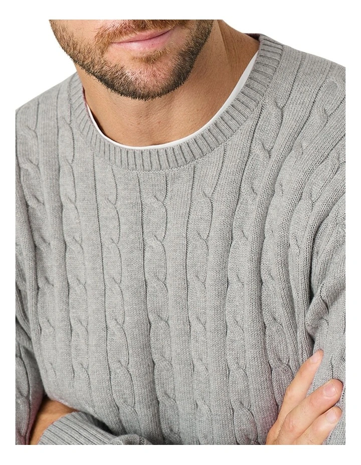Mawson Cable Crew Knit in Grey image 3