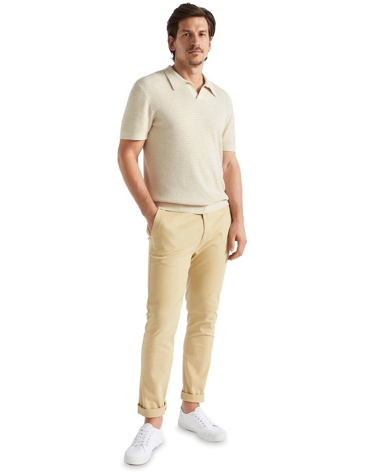 Knitted Trophy Polo Shirt in Ecru image 1