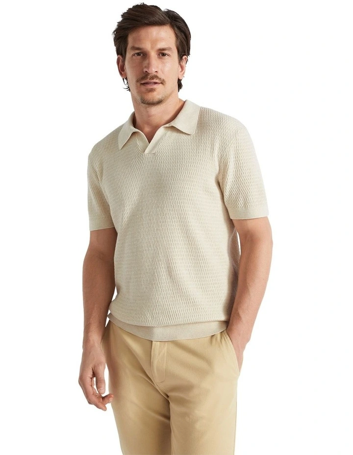 Knitted Trophy Polo Shirt in Ecru image 2
