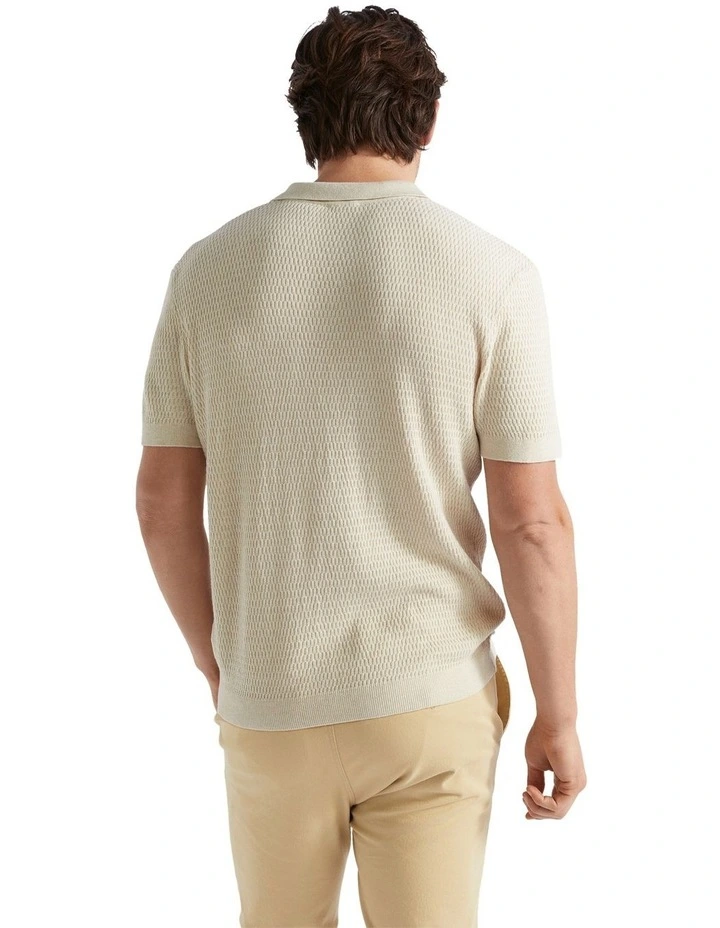 Knitted Trophy Polo Shirt in Ecru image 4