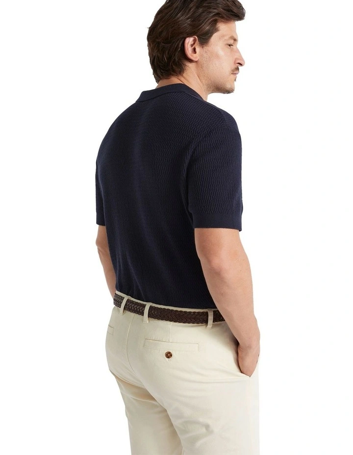 Knitted Trophy Polo Shirt in Midnight Blue image 4