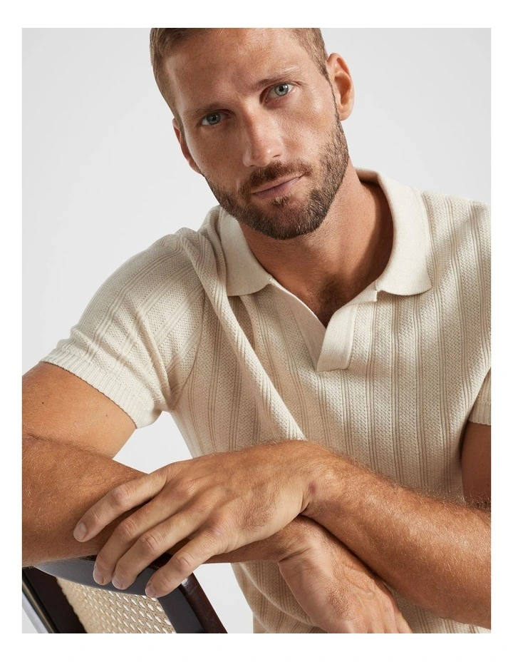 Textured Trophy Polo Shirt in Stone image 3