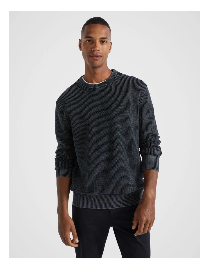 Cotton Crewneck Sweater in Washed Black image 2