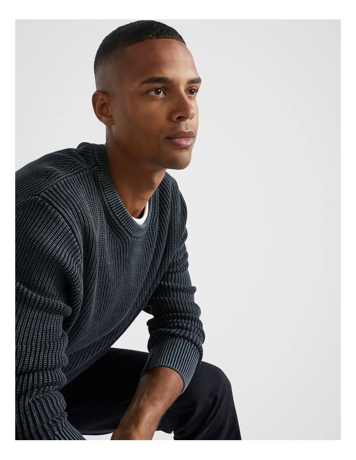 Cotton Crewneck Sweater in Washed Black image 4