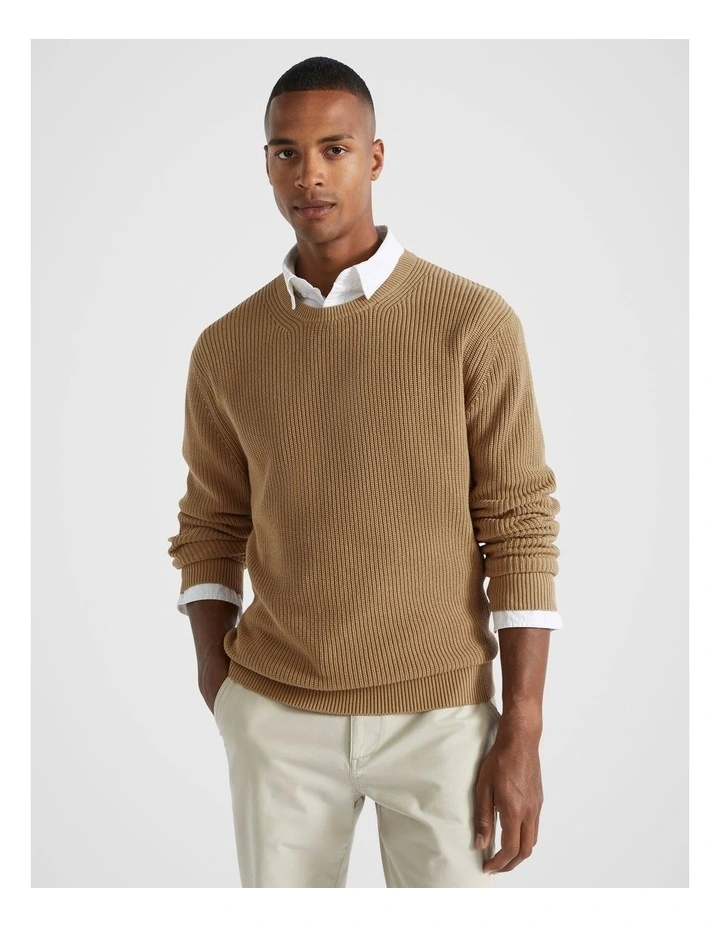 Cotton Crewneck Knit in Caramel image 1