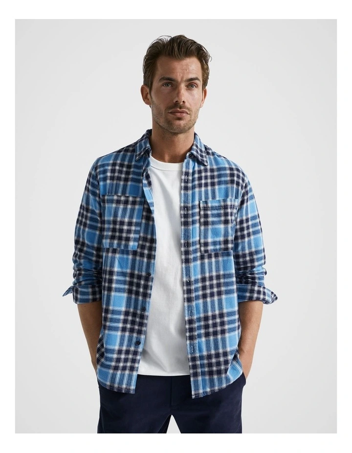 Brushed Check Flannel Shirt in Deep Chambray Marle image 1