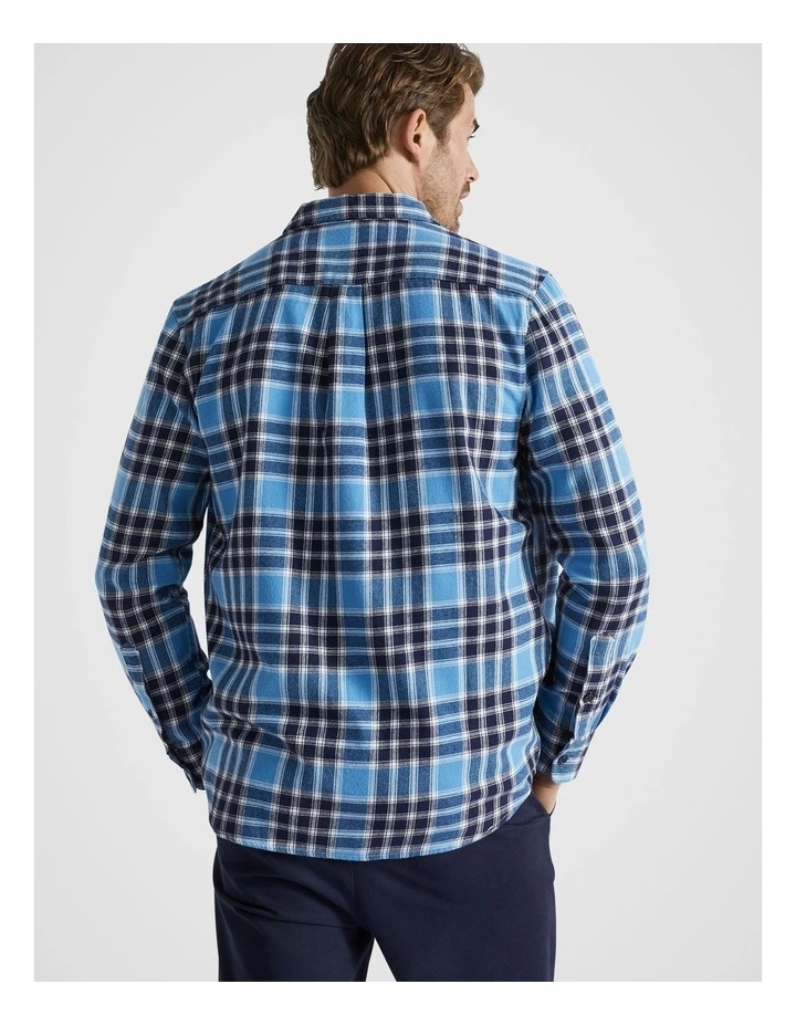 Brushed Check Flannel Shirt in Deep Chambray Marle image 4