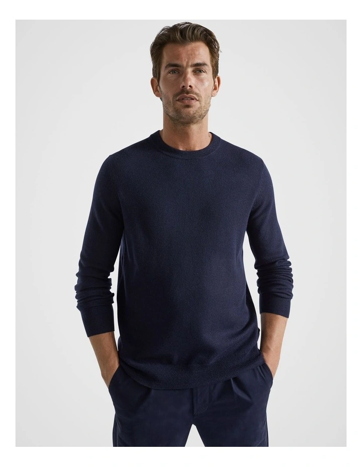 Merino Wool Crew Neck Knit in Midnight Blue image 1