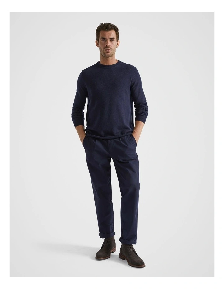 Merino Wool Crew Neck Knit in Midnight Blue image 2