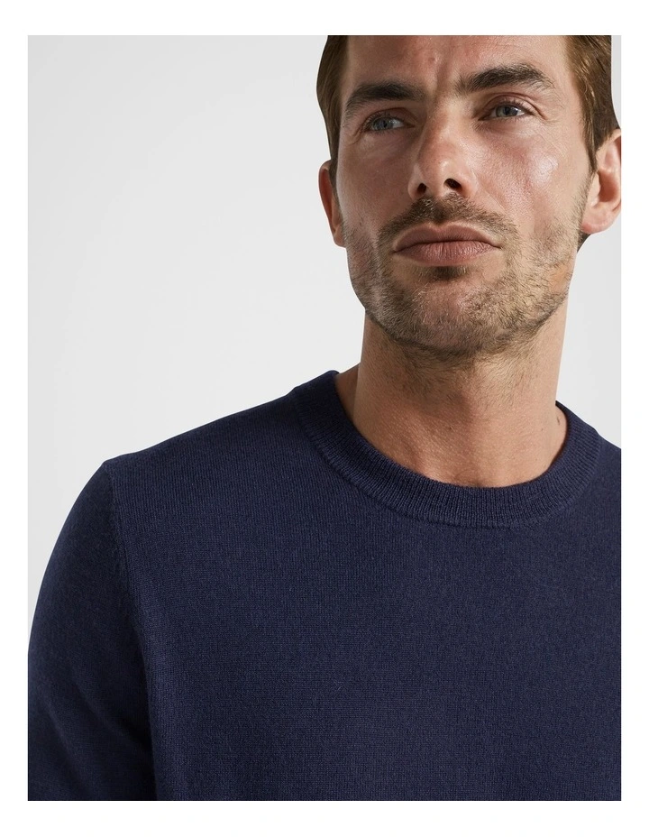 Merino Wool Crew Neck Knit in Midnight Blue image 3
