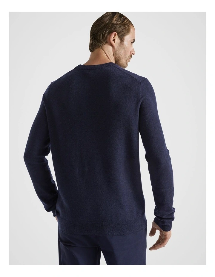 Merino Wool Crew Neck Knit in Midnight Blue image 4