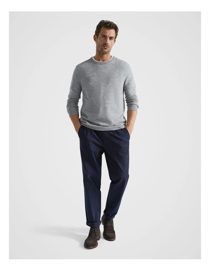 Merino Wool Crew Neck Knit in Grey Marle image 1