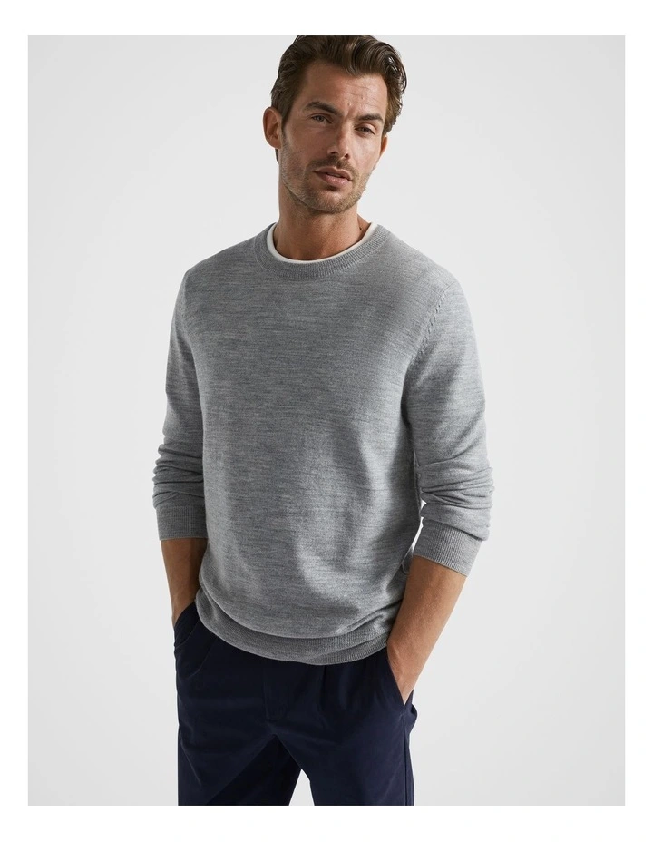 Merino Wool Crew Neck Knit in Grey Marle image 2