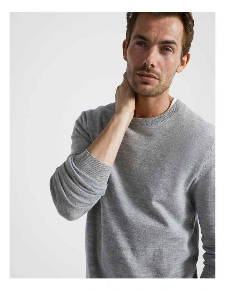 Merino Wool Crew Neck Knit in Grey Marle image 3