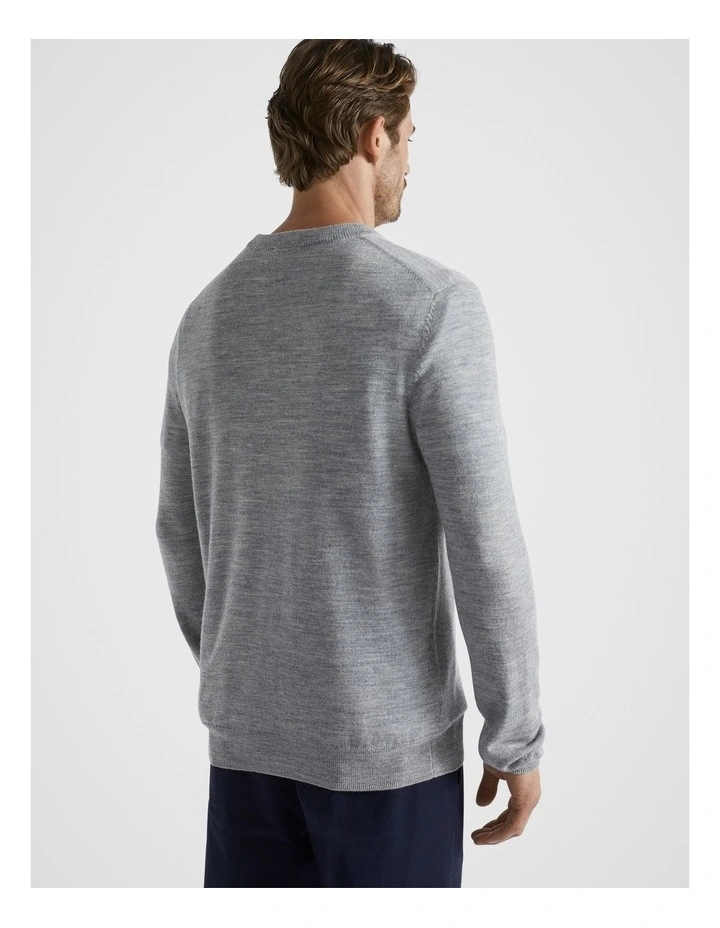 Merino Wool Crew Neck Knit in Grey Marle image 4