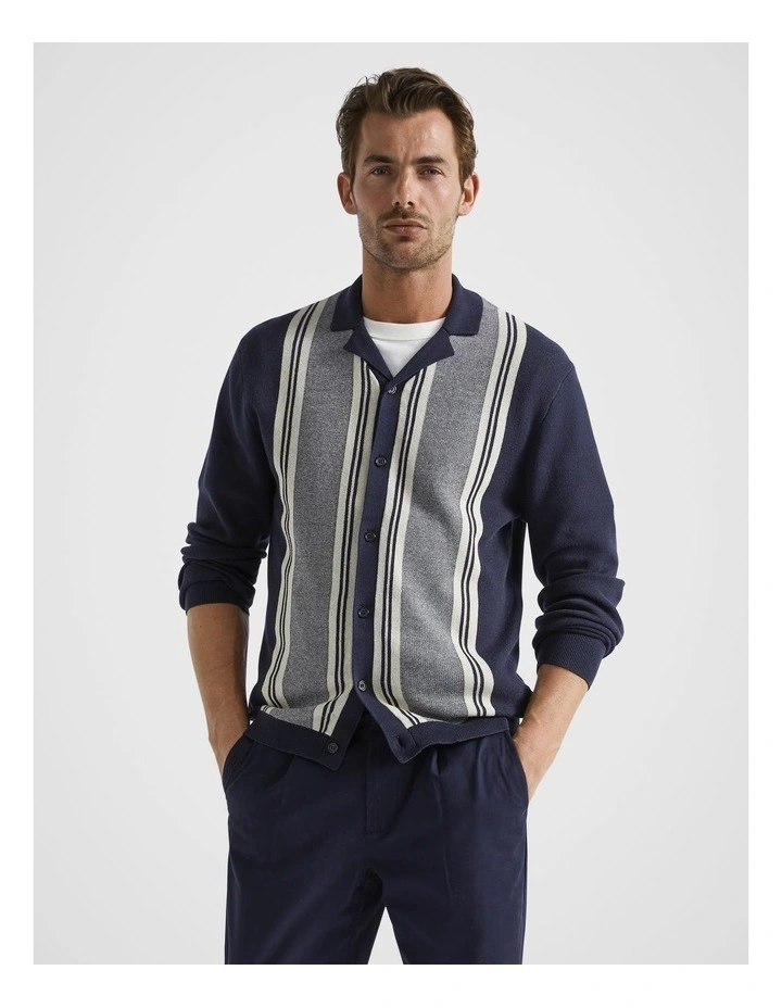 Retro Knitted Polo Shirts in Midnight Multi image 1