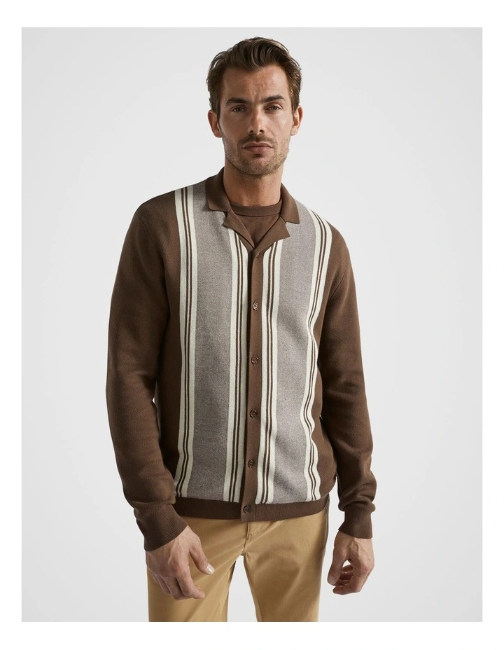 Retro Knitted Polo Shirts in Chocolate Multi image 1