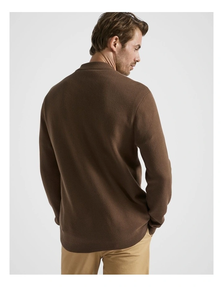 Retro Knitted Polo Shirts in Chocolate Multi image 2