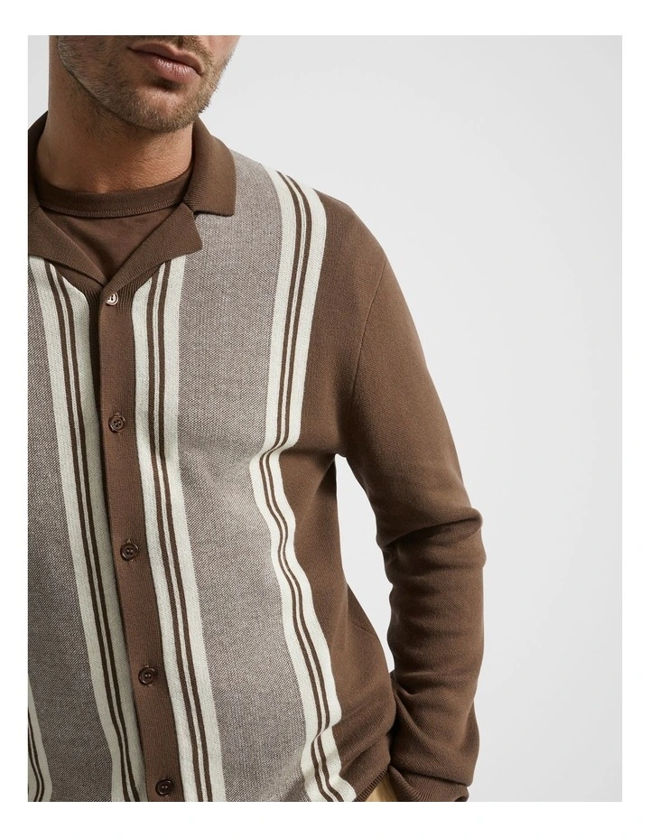 Retro Knitted Polo Shirts in Chocolate Multi image 3