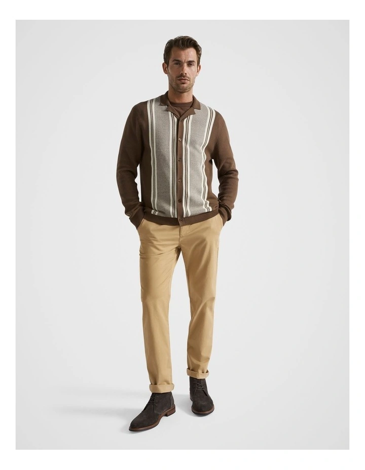 Retro Knitted Polo Shirts in Chocolate Multi image 4