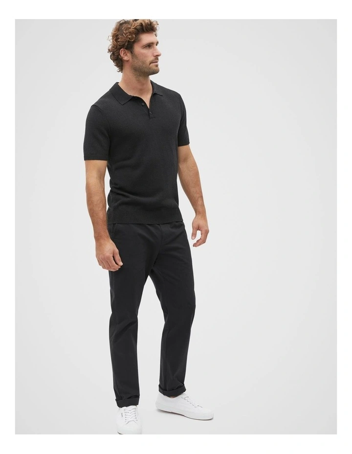 Linen Blend Polo Knit in True Black image 3