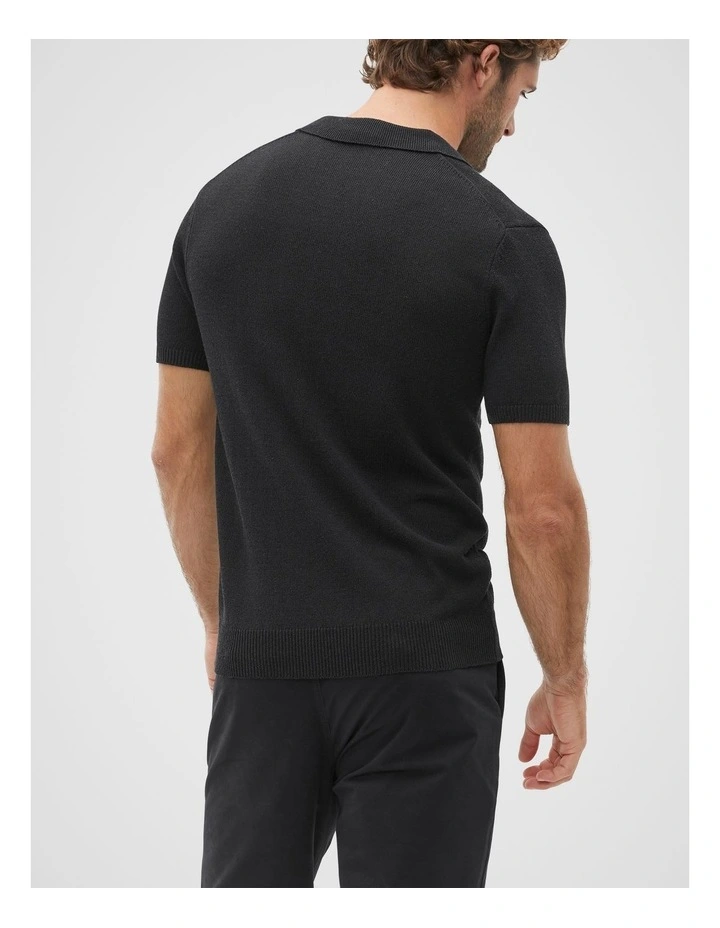 Linen Blend Polo Knit in True Black image 4