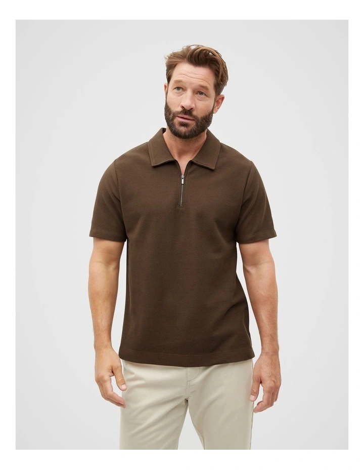 Half Zip Polo Shirt in Dark Praline image 1