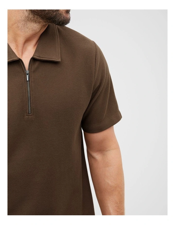 Half Zip Polo Shirt in Dark Praline image 3